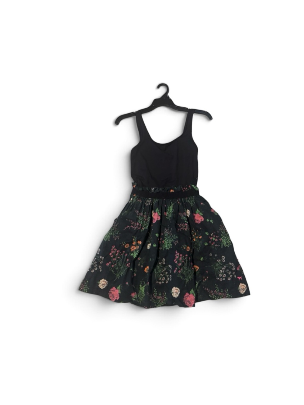 PINK Victoria's Secret Black Sleeveless Midi Dress with Floral Skirt Size S